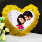 GB eCart, Father, Mother, Birthday, Anniversary, Gift, Brother, Sister, GBecart, Wife, Husband, Personalized, Customized, Square Shape Magic Cushion, Teddy Cushion, Heart Shape Cushion, Yellow Blue, Pink, Red, Brown Color