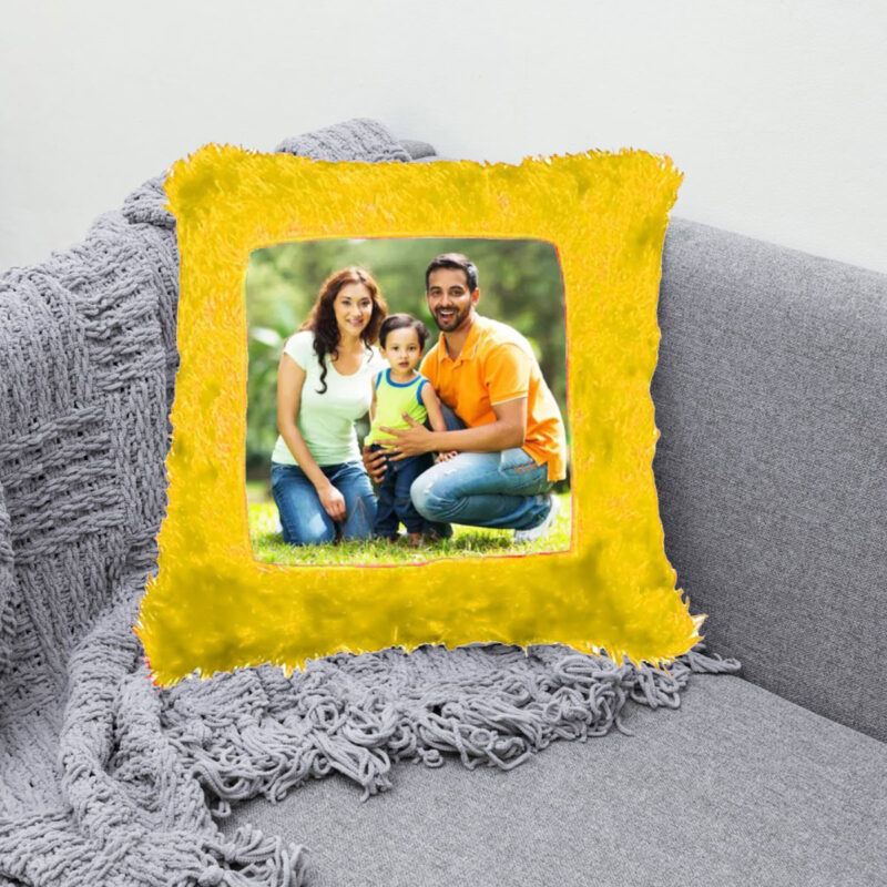 GB eCart, Father, Mother, Birthday, Anniversary, Gift, Brother, Sister, GBecart, Wife, Husband, Personalized, Customized, Square Shape Magic Cushion, Teddy Cushion, Heart Shape Cushion, Yellow Blue, Pink, Red, Brown Color