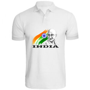 Gandhiji with Flag Personalized Collar ALive Mattee Dotnet T-Shirt