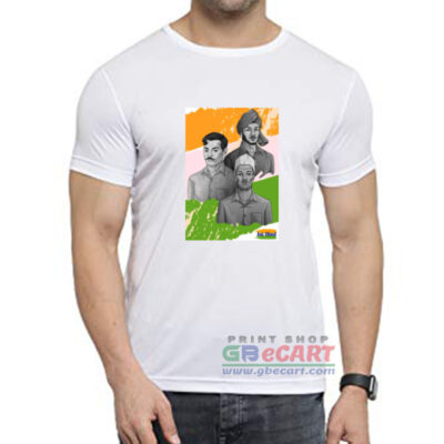 Rajguru, Sukhdev, Bhagat Singh Krantiveer Tiranga Color Dryfit Polyster Round Neck T-Shirt Print