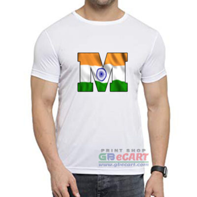 M Letter Print With Tiranga Men's Women's Dryfit Polyster Round Neck T-Shirt