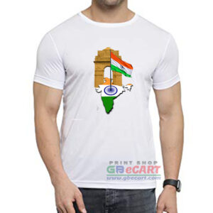 India Gate Map & Tiranga Dryfit Polyster Round Neck T-Shirt