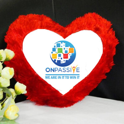 Onpassive Logo Print Heart Shape Cushion in Red Color
