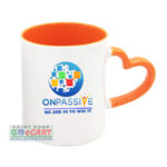 Onpassive Logo Print On Heart Handle With Orange Color Mug Print