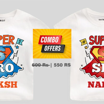 Super Sister Super Brother Combo T-Shirt For Kids with Name