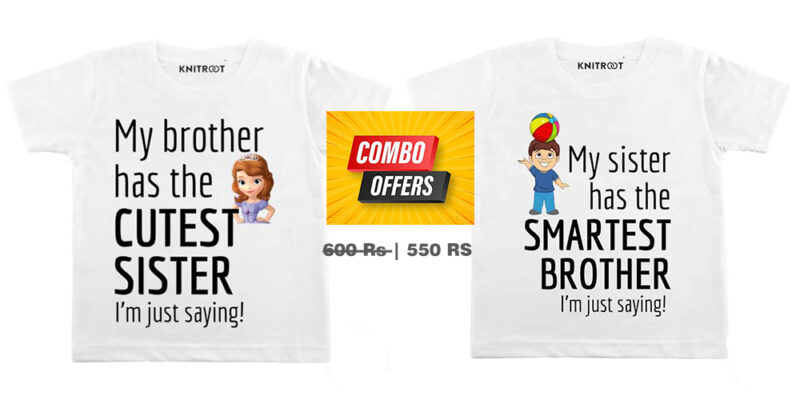 Cutest Sister Smartest Brother Combo T-Shirt For Kids with Name