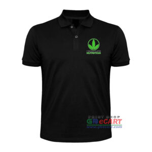 100% Cotton Harbalife Logo Printed Black Color Polo T-shirt